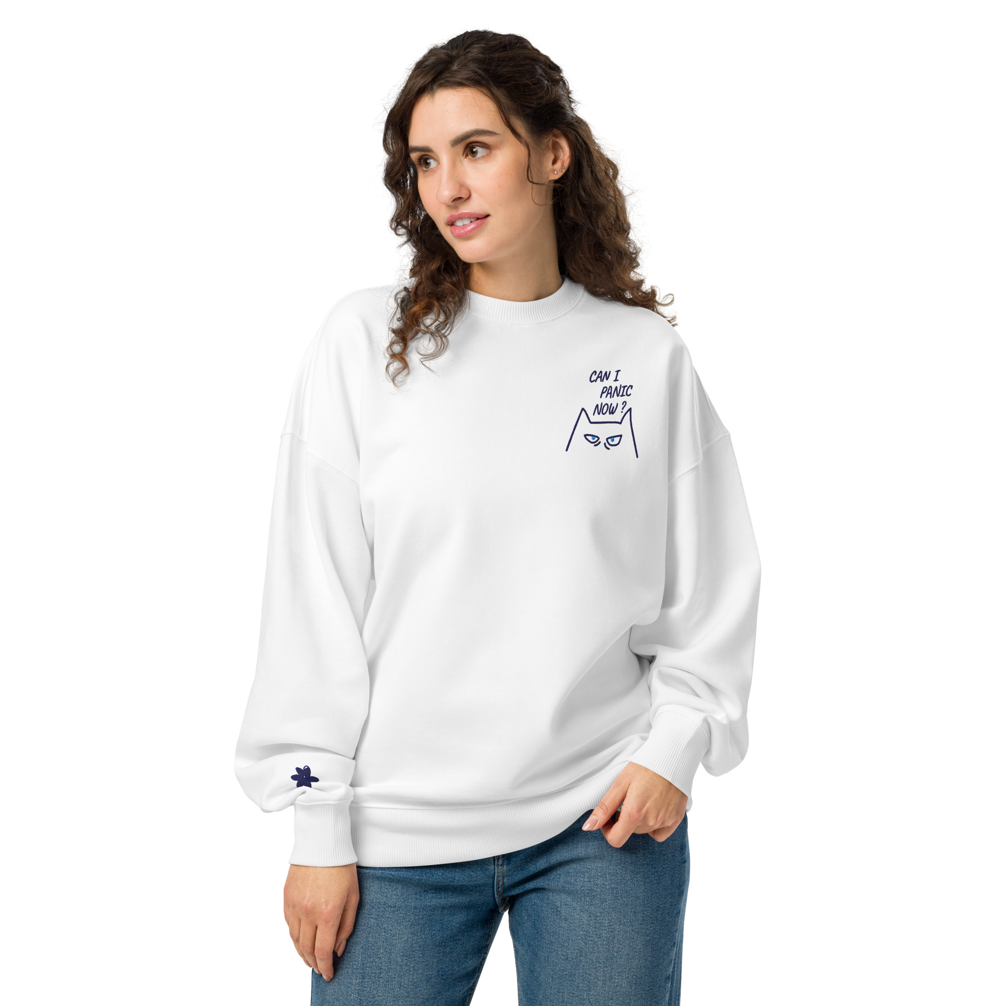 Sweat oversize Brodé Panic Cat Bleu – Image 6