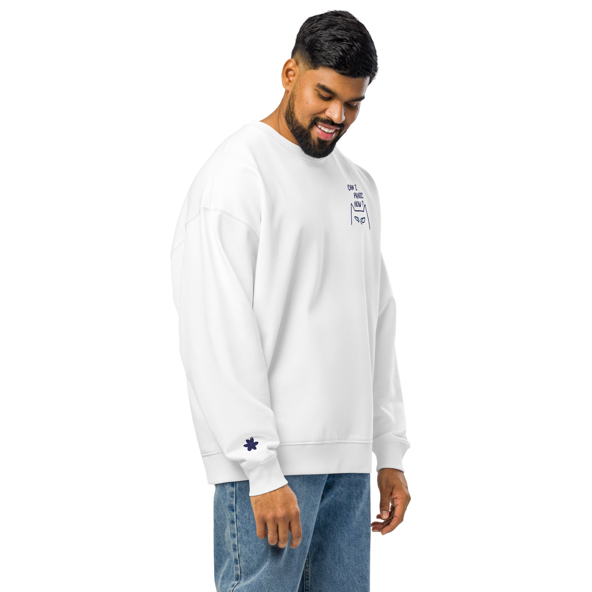 Sweat oversize Brodé Panic Cat Bleu – Image 5